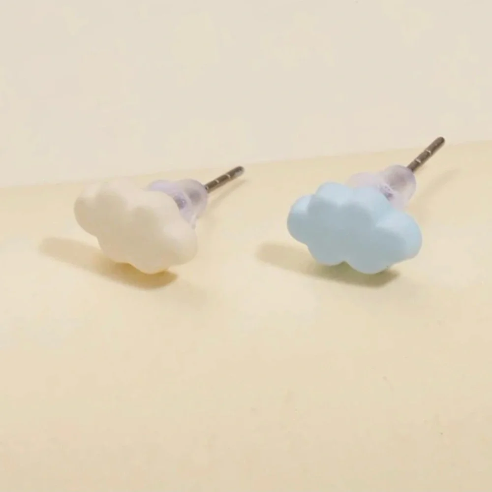 Two Tone Clouds~ Cumulus Fluffy Weather Blue & White Mismatched Meteorology Stud
